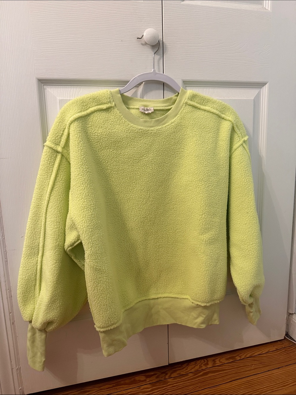 Pilcro Plush Crewneck Sweater in Lime Green